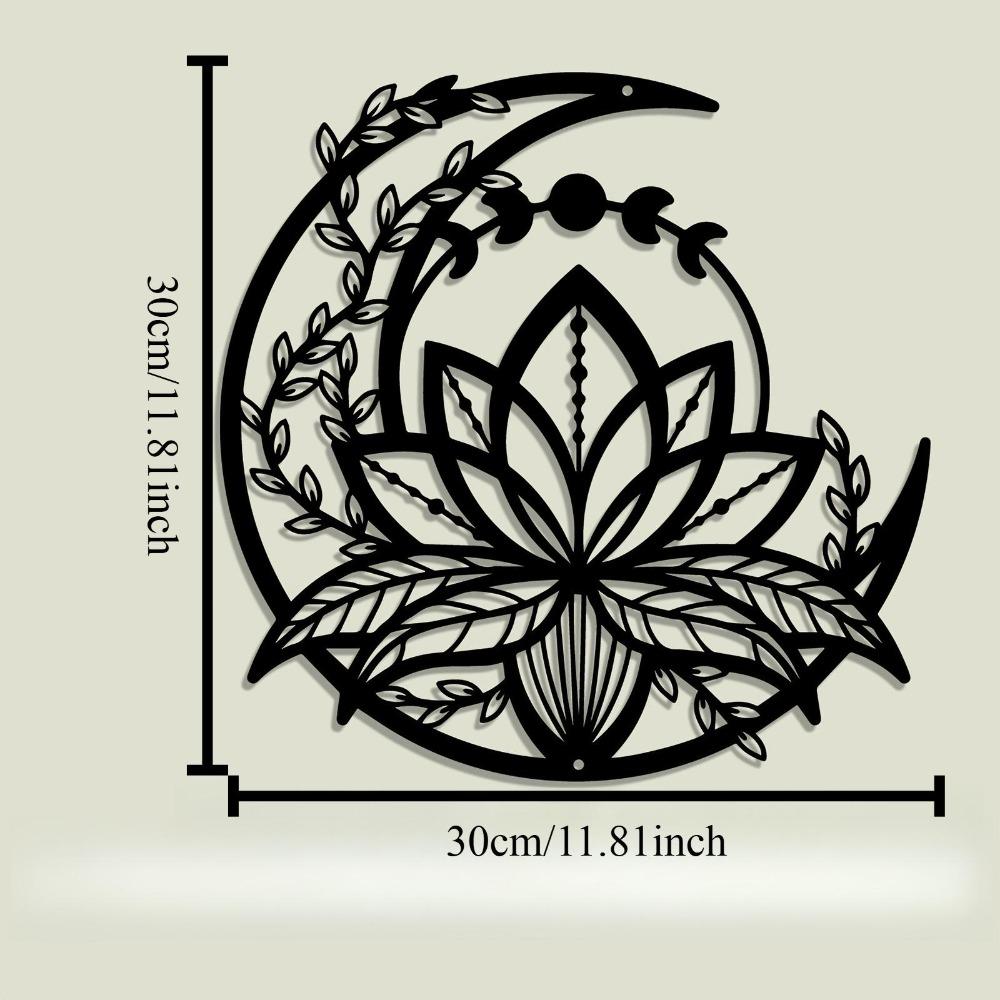 1pc NBEADS Moon Lotus Flower Metal Wall Art, Matte Silhouette Hanging Decor for Home Garden Hotel Office, Festival Gift