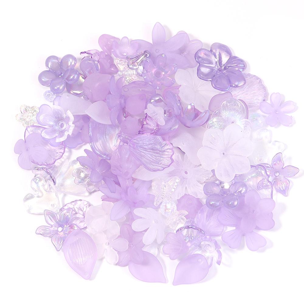 50g/lot Multistyle Acrylic Beads Colorful Flower Leaf Shape Loose Spacer Beads For DIY Handmade Phone Chain Keychain Accessories