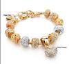 New Panjia Style Gold-Plated Beaded Bracelet with Full Diamond Love Design