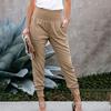 Women Pants Solid Color Ankle Tied Autumn Winter Elastic Waist Side Pockets Trousers Streetwear