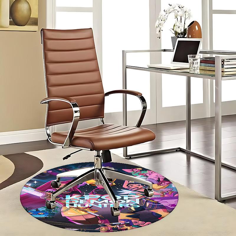 1pc KPOP Demon Hunters Anime Cartoon Design Round Carpet  Office Chair Mat, NonSlip Rug for Home Decor, Living Room, Bedroom