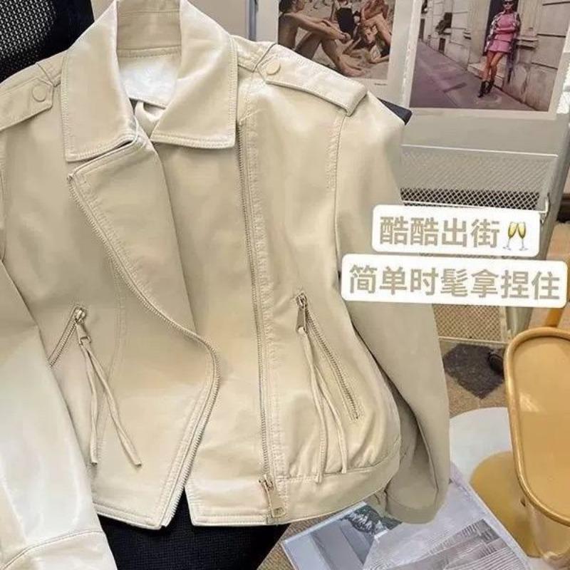 

Повседневная маленькая кожаная куртка женская весенне-осенняя одежда новая короткая мотоциклетная одежда кожаная куртка S 80-100