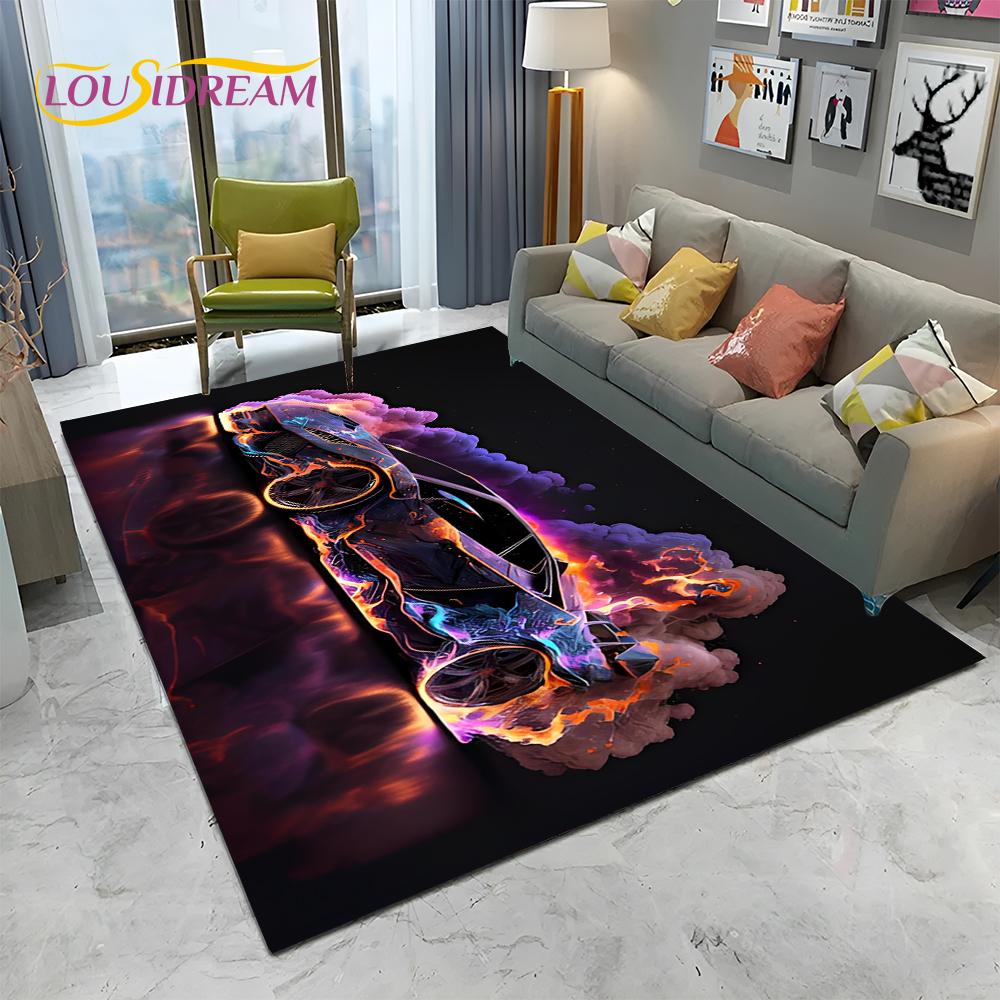 HD Concept Car 3D Future Sports Car Cartoon Carpet Rug for Home Living Room Bedroom Sofa Doormat Decor,kids Non-slip Floor Mat