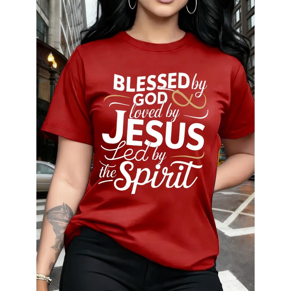 Blessed By God Loved By Jesus Women's Tee - Christian Faith Green Top