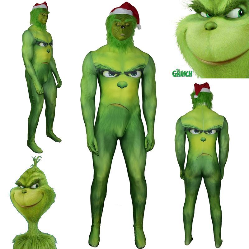 Festive Green Monster Grinch Christmas Cosplay Costume Zentai Bodysuit Jumpsuit