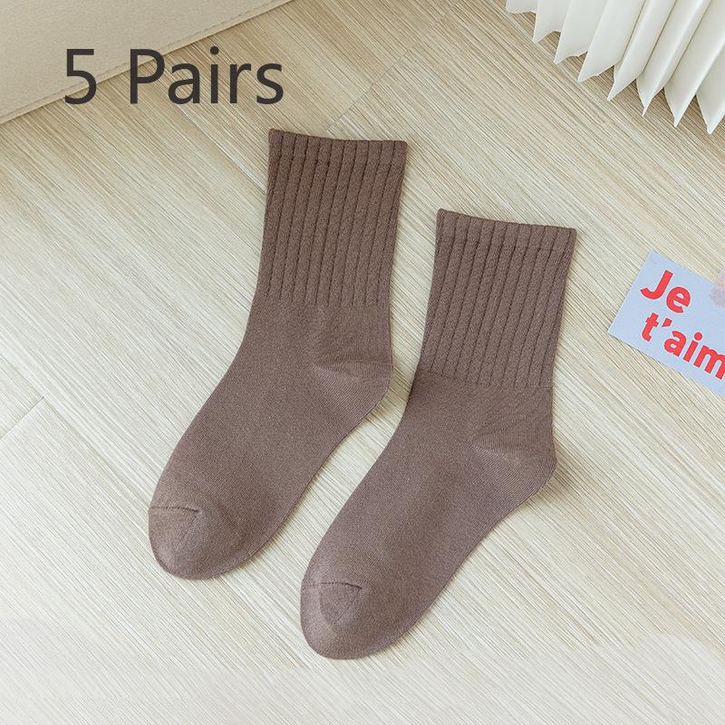 5 Pairs of Women's Summer Pure Color Cotton Thin Sports Tube Socks