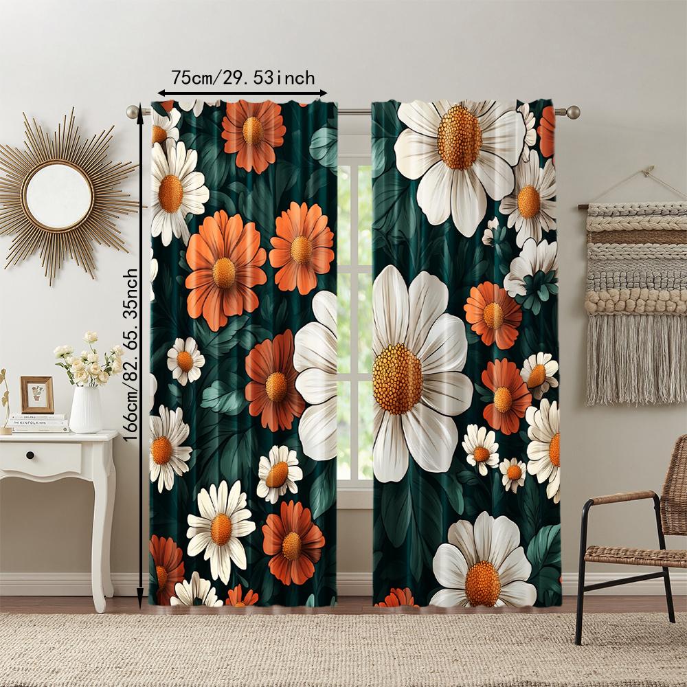 2 pcs   versatile polyester transparent curtains for home decoration Boho Daisy for use in bedrooms and living rooms