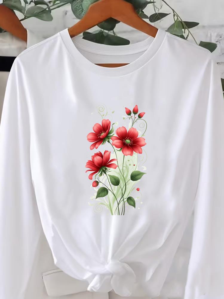 (Asian Size) Long Sleeve T Shirt Tee O-neck Leopard Love Heart Print Autumn Winter Spring Women Clothing Casual Fashion Top Graphic T-shirts