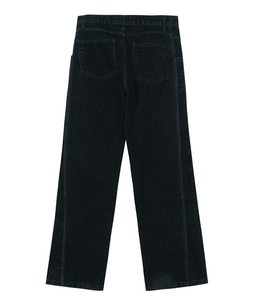 ORDINARY PEOPLE Vintage Velvet Texture Curved Pants (Navy)