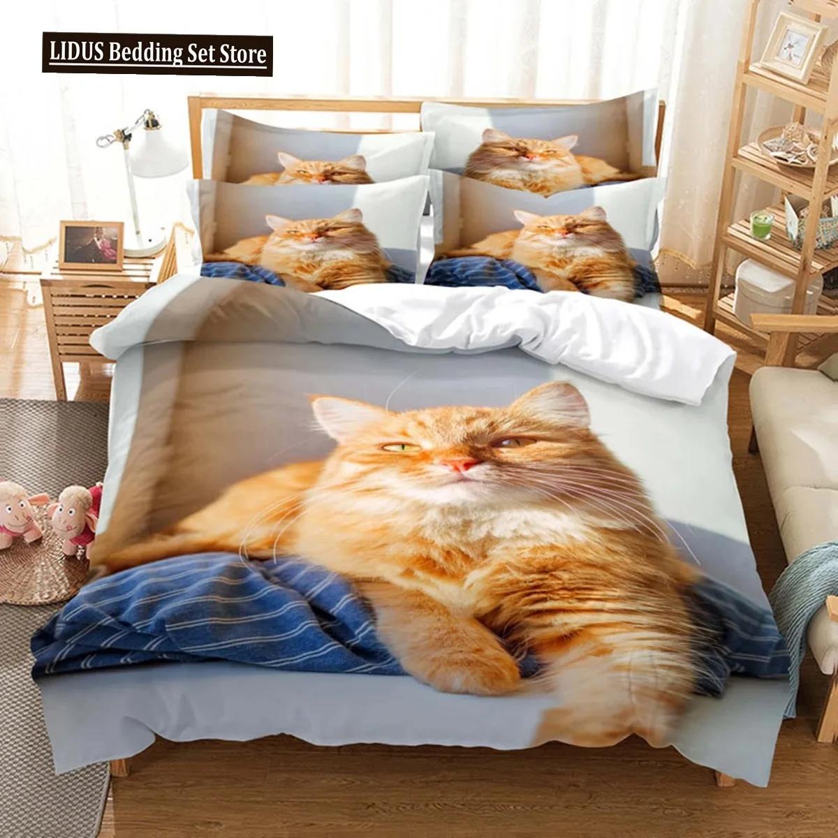 

3D Cat Cute Kitten Pattern Duvet Cover Cat Kids Bedroom Decoration Cat Bedding Set For Women Girls Boys Gifts With Zipper 3pcs 70x133cm 3pcs