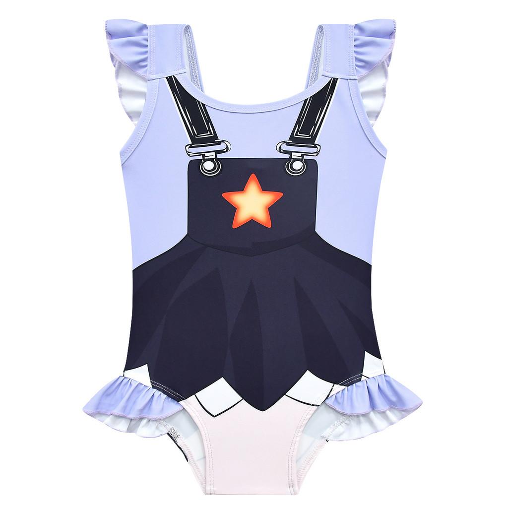 20843 Детский Девочки Лилия Любовь Косы Принт Воланы Без Рукавов Цельный Купальник Купальная Одежда 100cm фиолетовый