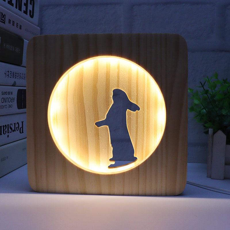 Creative 3D Night Lamp Corporate Gift Design Letter Music Notes Solid Wood Hollowed-out Carving LED Desk Lamp Wooden