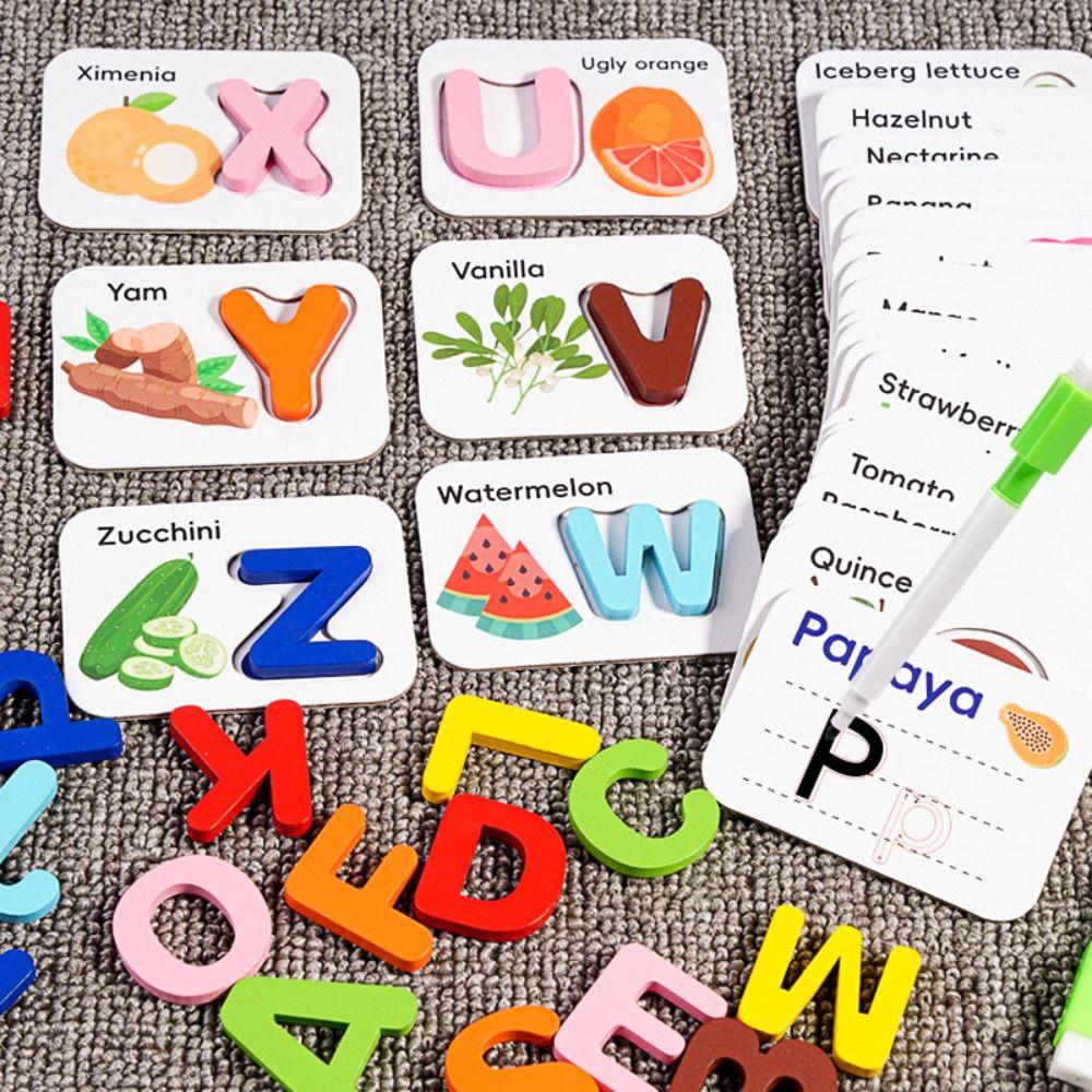 Wooden Alphabet Flash Cards Set Educational Cognitive Memory Game  Kids Preschool