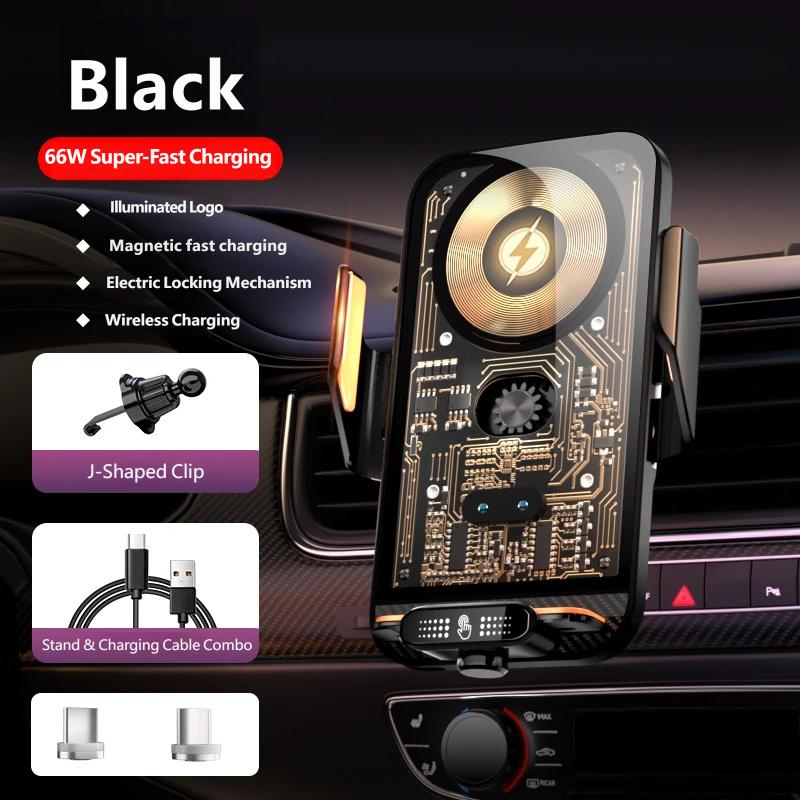 66W Magnetic Car Wireless Charger Mount Vent Fast Charging Phone Holder Auto Sensing Clamp Stand for iPhone Samsung Android GPS
