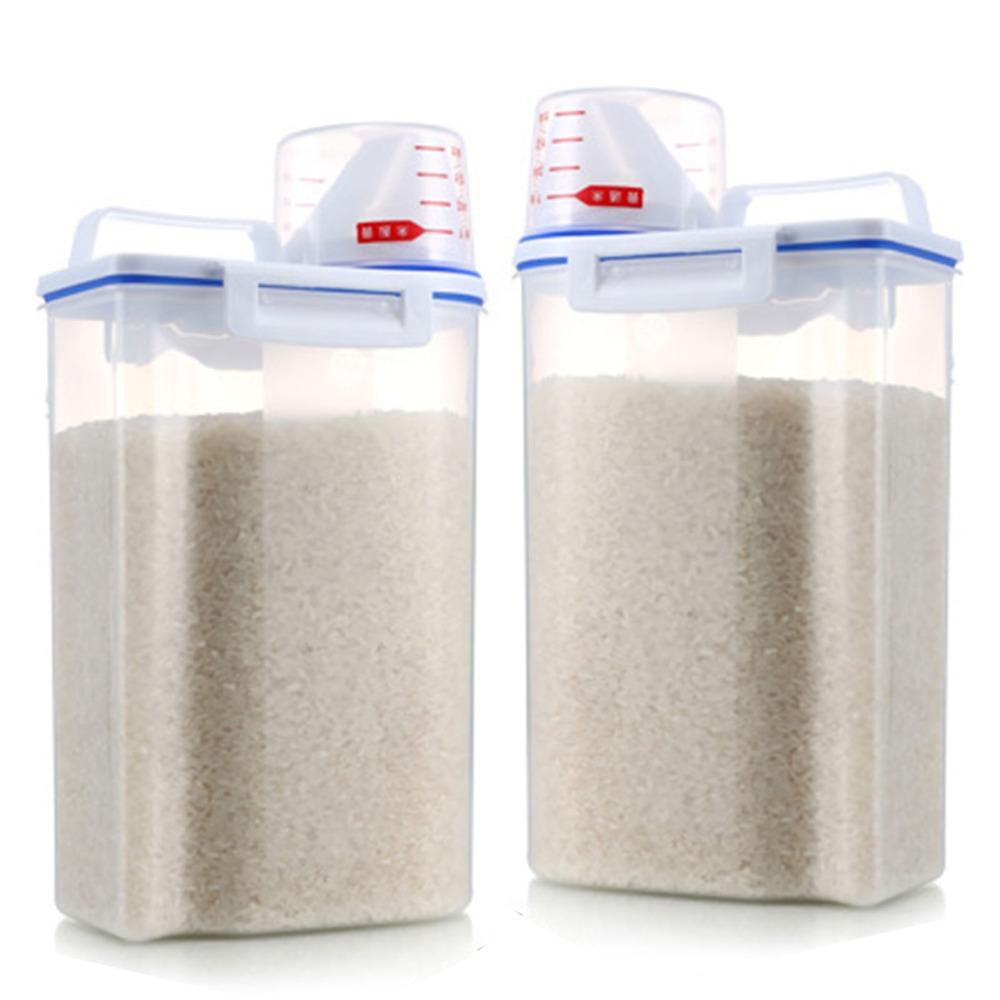 2PCS With Measuring Cup Rice Dispenser Pp Food Storage Barrel  Home Dry Food Storage