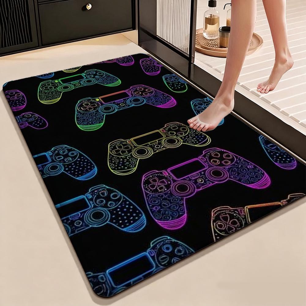 Colorful Game Controllers Patterned Rug Absorbent Nonslip Carpet For Bedroom Kitchen Bathroom Home Decor Halloween Gift