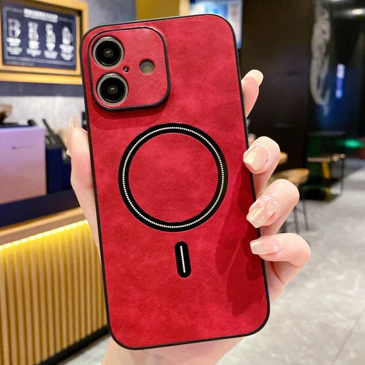 Lambskin Faux Leather Magnetic Case for iPhone 15 Pro Max, PU+TPU+PC Wear-resistant Shockproof Protective Cover