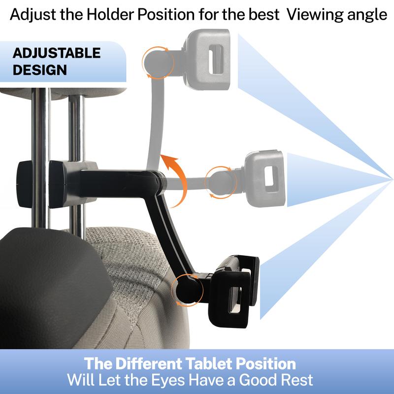 3-9.7 Inch Adjustable Car Rear Pillow Headrest Tablet Phone Mount Bracket for IPad Mini and Cell Phones Automobile Holder Stand