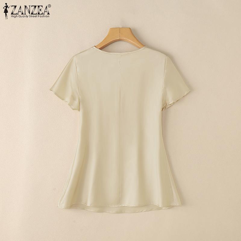 ZANZEA Women Casual Pile Collar Summer Short Sleeve Blouse