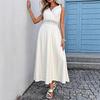 Fashion Sexy Cross V Neck Women Evening Party Dress High Waist Slim Lace Sleeveless Loose Casual Simple Elegant Long A-line Dresses Solid Clothing