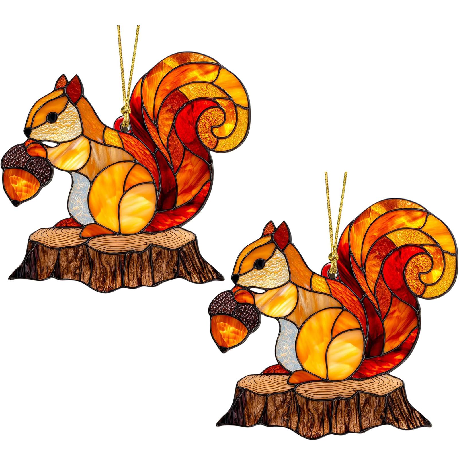 

2PCS 2D Christmas Cute Ornament Figurines Double Painting Acrylic Home Decor Ideal for Christmas Decoration squirrel