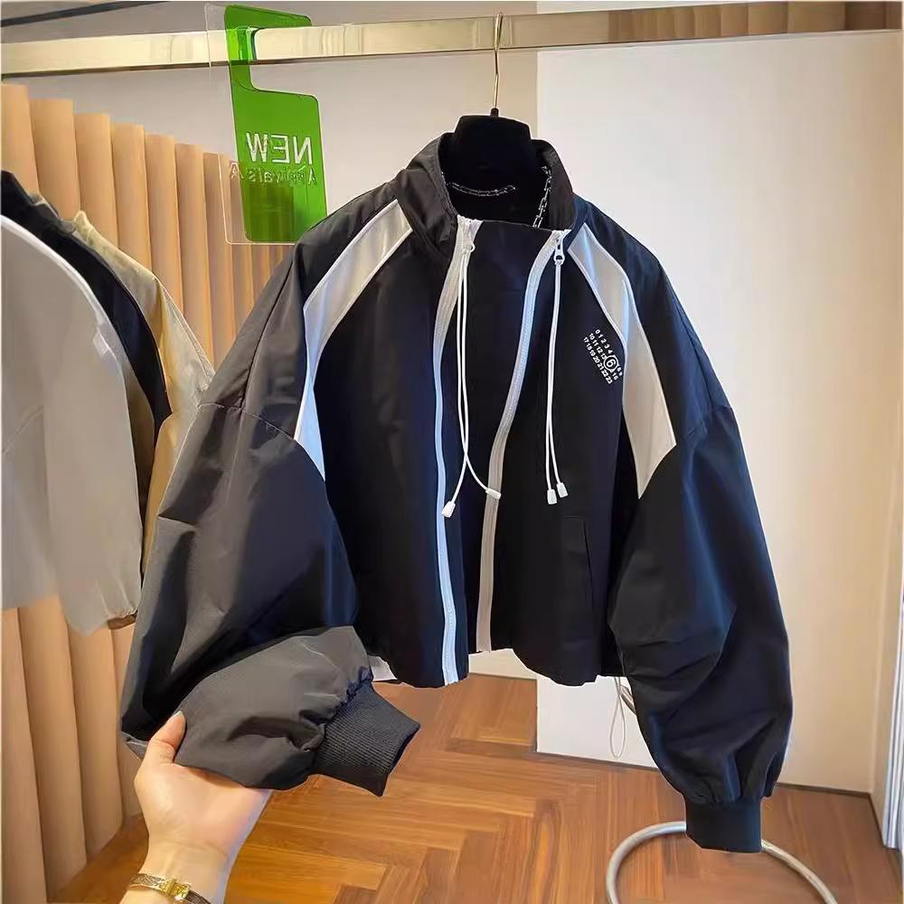 Spring Autumn Men's and Women's Zipper Design Loose Casual Stand Collar Windbreaker Jacket Women's Short Jacket Jacket Top