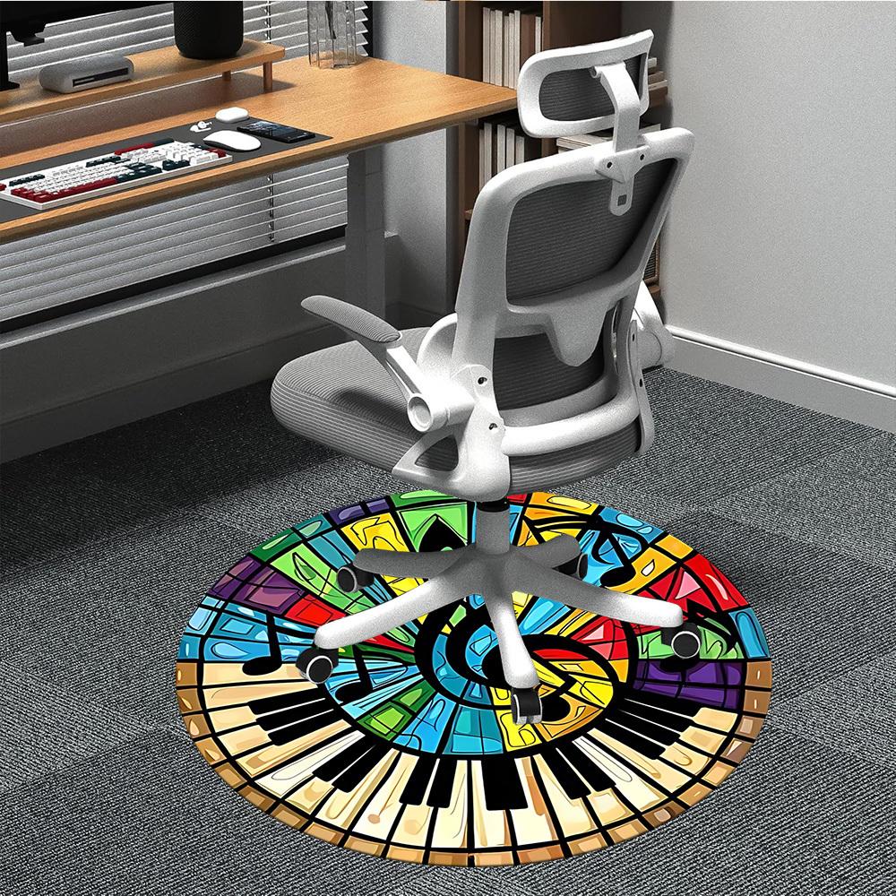 1pc Music Notes Office Round Area Rug,  Mat Suitable ForOffice, Under Office Chairs Bedroom Living Room Home Decor, Room Deco