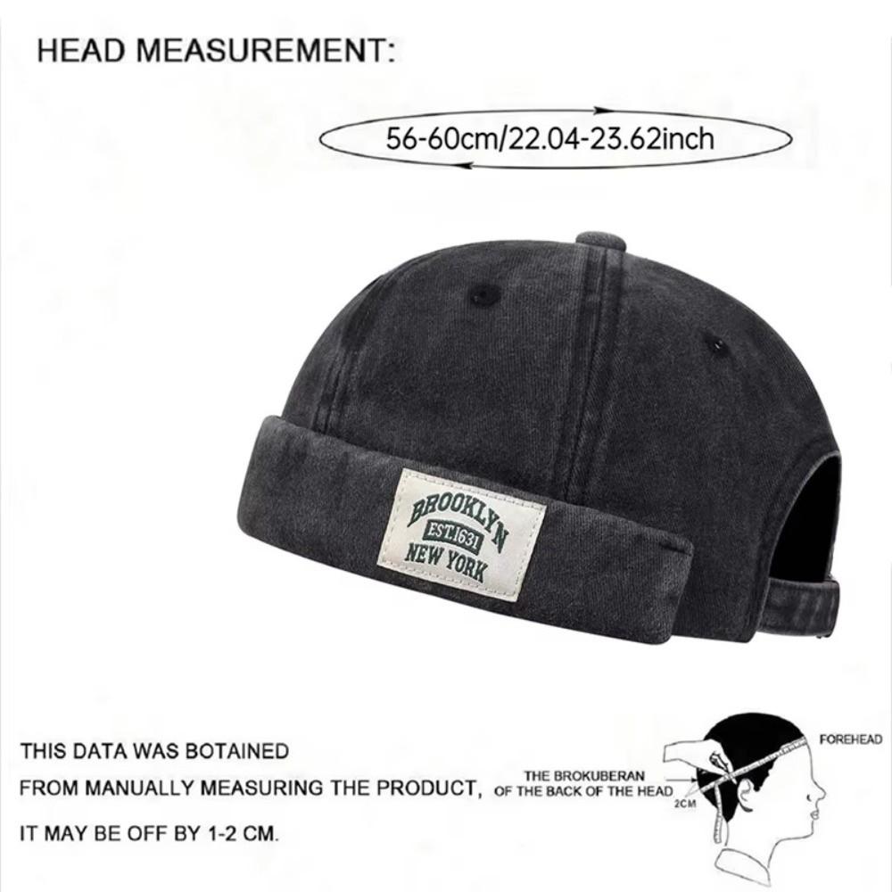Unisex Washed Denim Melon Skin Hat Solid Color Dome Beanie Hat Brimless Adjustable Street Hat Outdoor