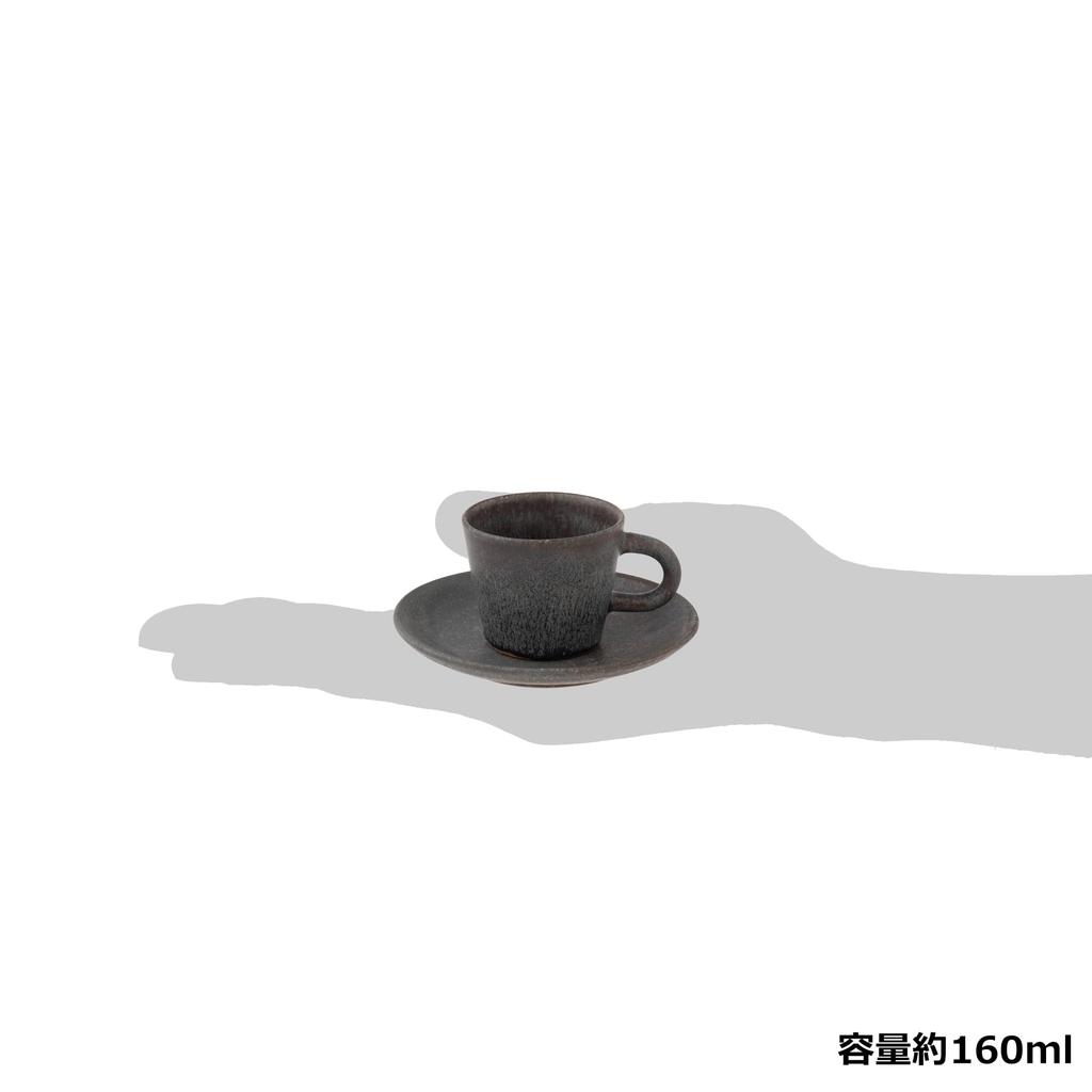 Marui Seito Shigaraki Ware Hechimon Cup & Saucer, 160ml Capacity, Black Kiln-Changed, Brown, MR-3-4388