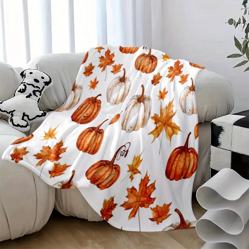 Erntedank-Kuscheldecke – Gemütlicher Kürbis, Truthahn & Herbstlaub mit „Thanksgiving“-Text, für Sofa, Bett, Herbst-Wohnkultur