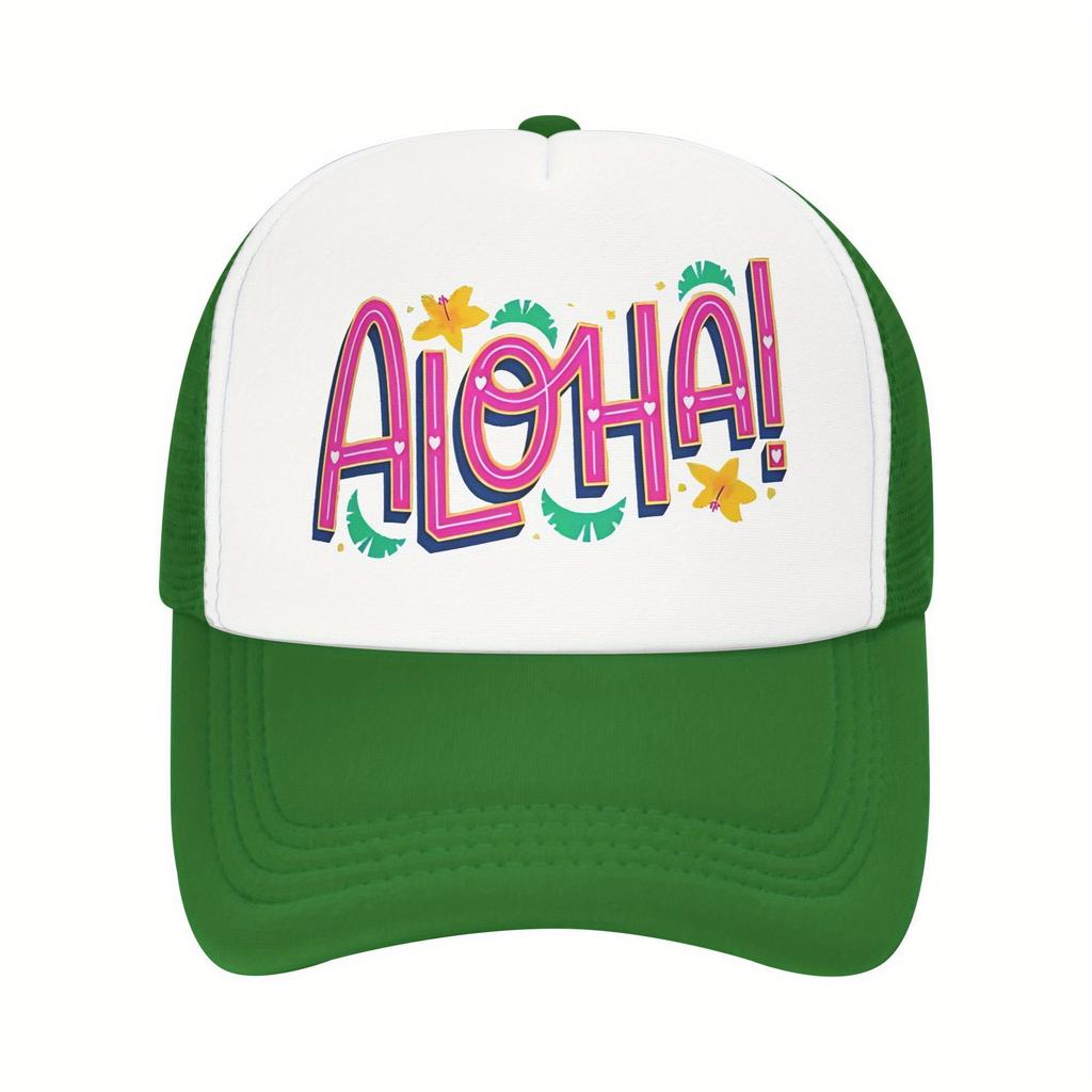 Aloha Print Trucker Hat Polyester Mesh Breathable Casual Sun Protection Baseball Cap for Adults