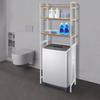 3-Tier Washing Machine Shelf – Over-The-Washer Storage Rack with Guardrail – Vintage Design – White & Wood Grain – 69 X 30 X 181 Cm