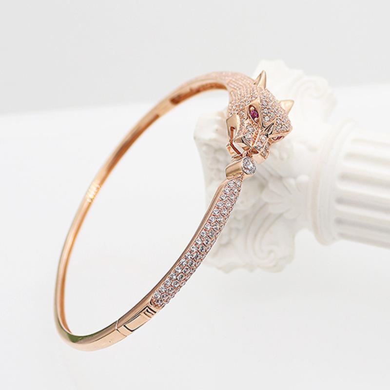 Rose Gold Plated Purple Gold Color Gold Delicate Leopard Zircon Shiny Bracelet Jewelry