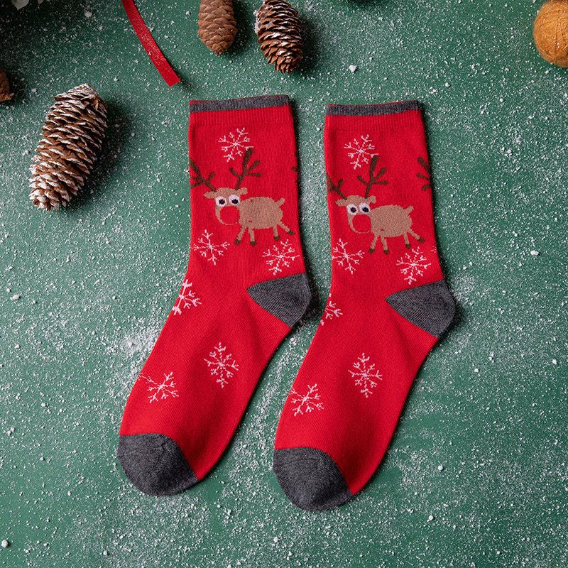 

Рождественские хлопковые носки до середины икры в парном стиле 2025 - Влагоотводящие гольфы до колена европейского и американского дизайна One Size