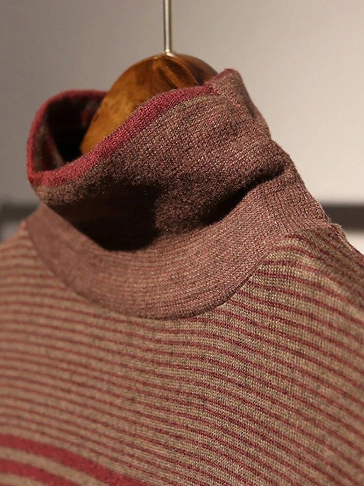 Xitao Pleated Knitted Dress Women Fashion Turtleneck Striped Casual Dress ZLL1516