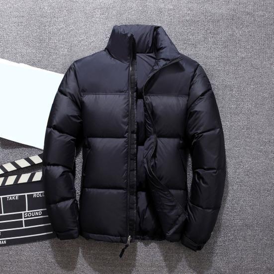 Men Cotton Coat Stand Collar Long Sleeve Patchwork Color Cotton-Padded Jacket with Pockets Zipper Placket Windproof Cuffs Cotton Outwear