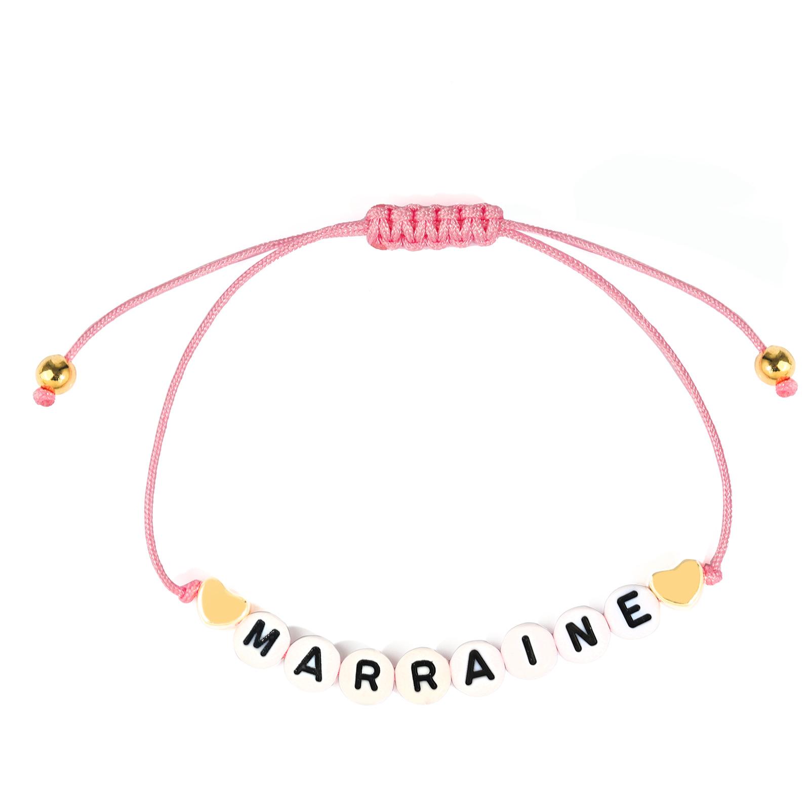Single rope woven letter bead bracelet, gold love pink rope woven adjustable acrylic letter bead love bracelet