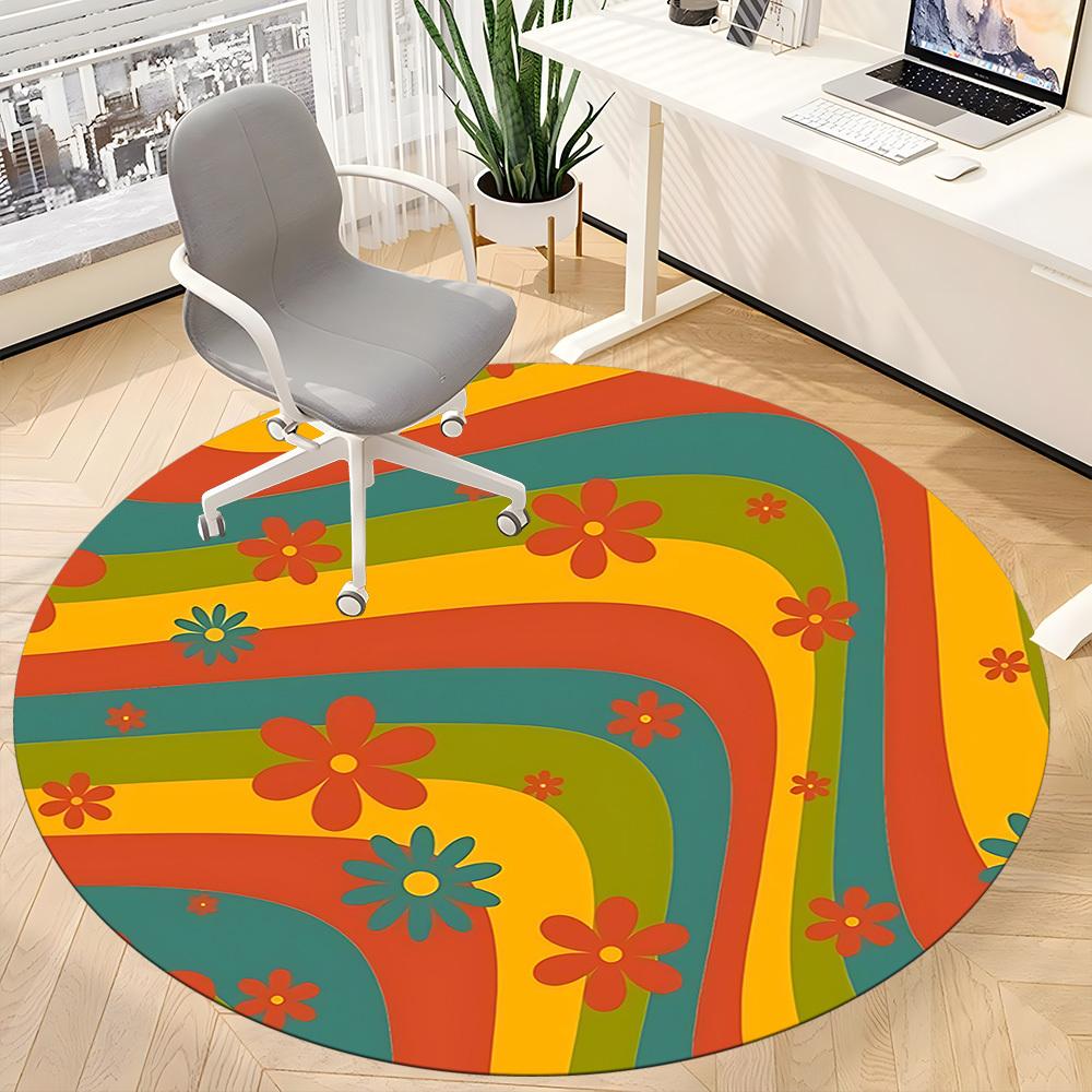 1pc Floral Vibrant Office Round Area Rug, Indoor Mat Suitable For Office, Under Office Chairs Bedroom Living Room Home Decor, Room Deco 069