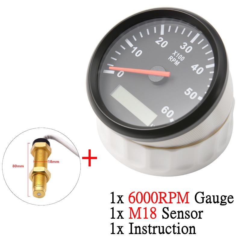 12V/24V 85mm Boat Tachometer Marine Tacho Meter Gauge LCD Hourmeter 8000RPM 6000RPM Car Toerenteller With Sensor M16