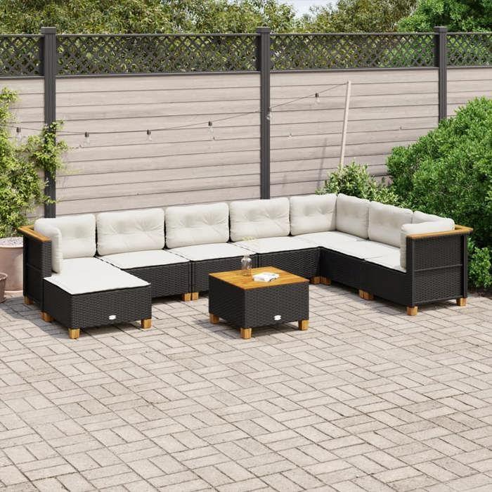 VidaXL Salon de jardin 9 pcs avec coussins noir résine tressée 3261959
