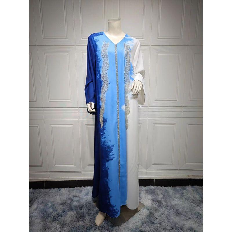 

Новое платье с V-образным вырезом, расшитое бисером в стиле Ближнего Востока, с эффектом тай-дай и горячей сверловкой Blue S