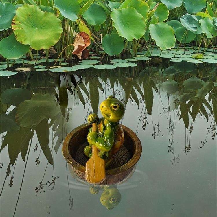 Unique Floating Turtles Frogs Sculpture With Rowing Theme Decorative Ornament For Outdoor Fountains Or Indoor Vignettes