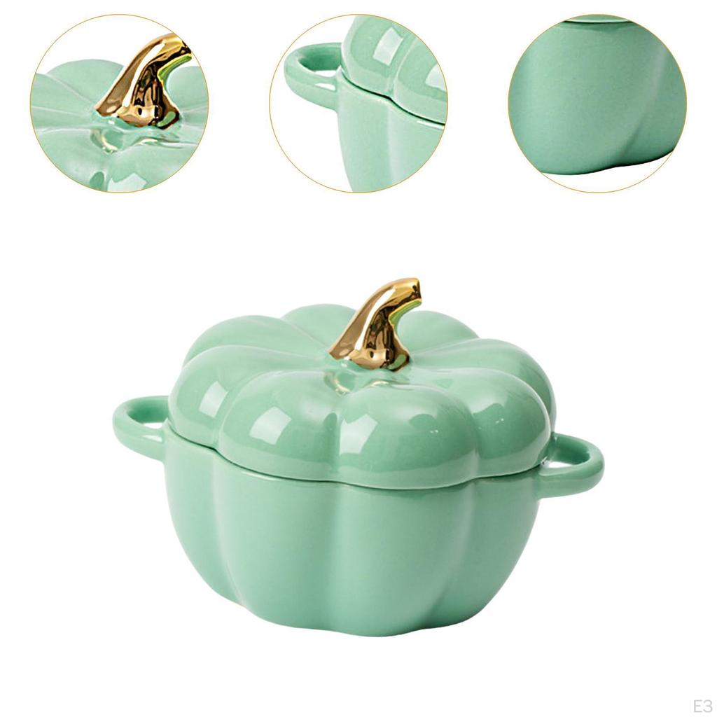 Keramikschale im Kürbisdesign mit Doppelgriff und Deckel zum Kochen und Servieren