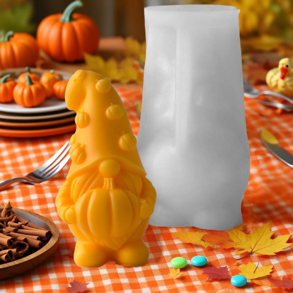 Halloween Pumpkin Gnome Candle Mold DIY Aroma Wax Plaster Resin Spooky Decor Gift Craft Party Favors