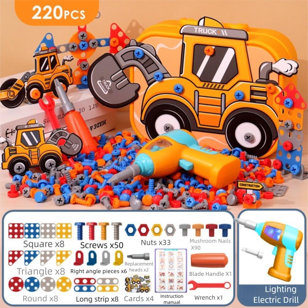 

Plastic Children Building Blocks 220pcs/211pcs Screw Puzzle Electric Drill Toy Set Kid Play 220 PCS Truck