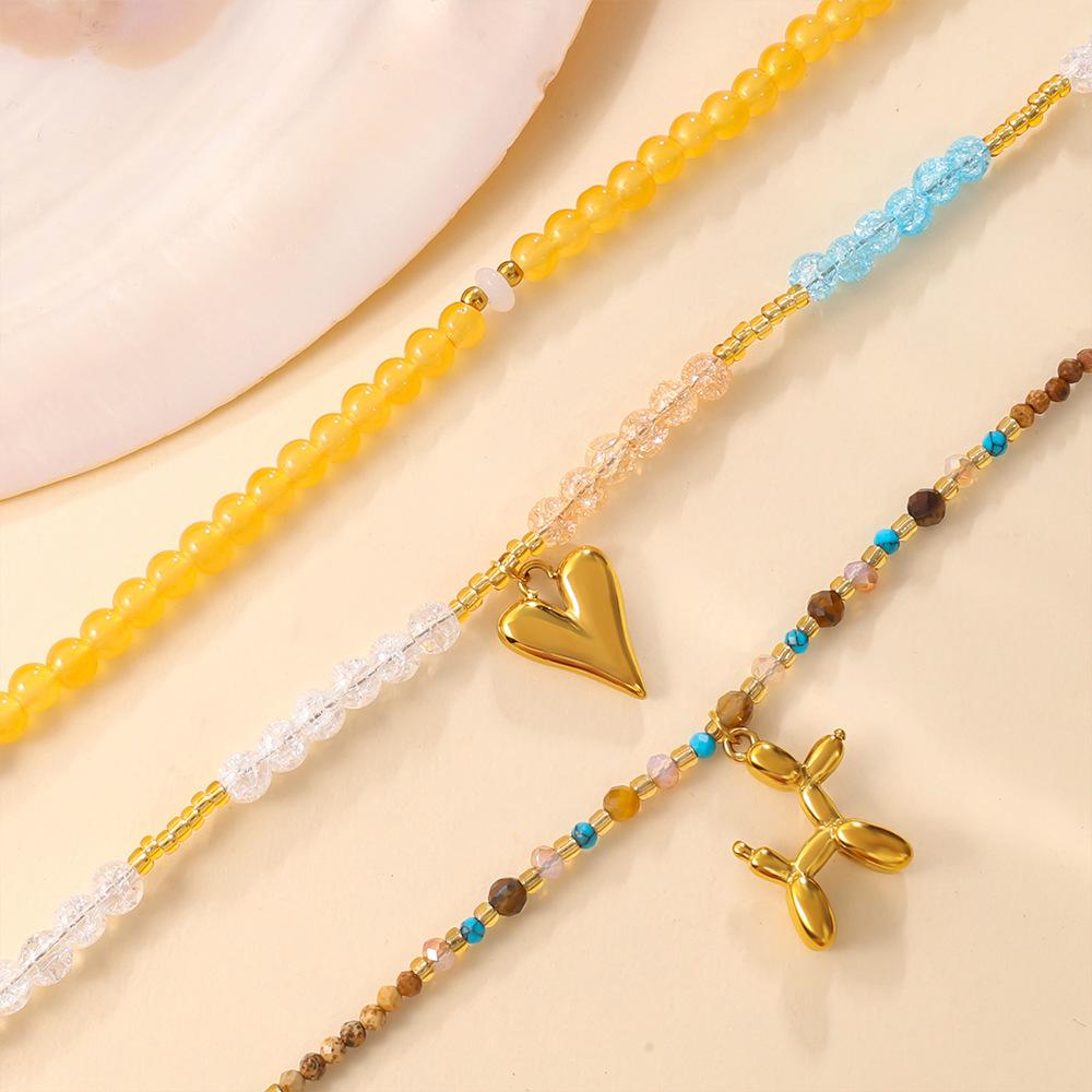 Natural stone beaded collarbone chain gentle temperament crystal color matching love puppy pendant stacked necklace