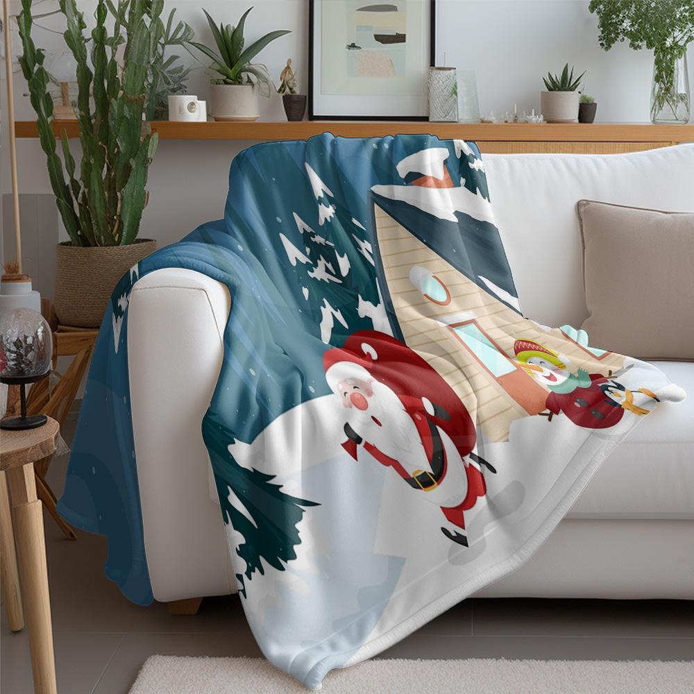 Tuniu Christmas Santa Snowman Print Blanket Sofa Bed Living Room Decorative Throw Blanket
