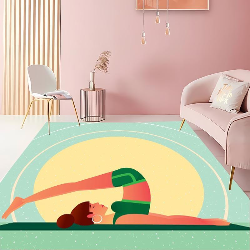 Yoga Girl in Green  Area Carpet for Living Room Children's Bedroom Sofa Doormat Kitchen Floor Tapete Anti-slip Decor Alfombra HD