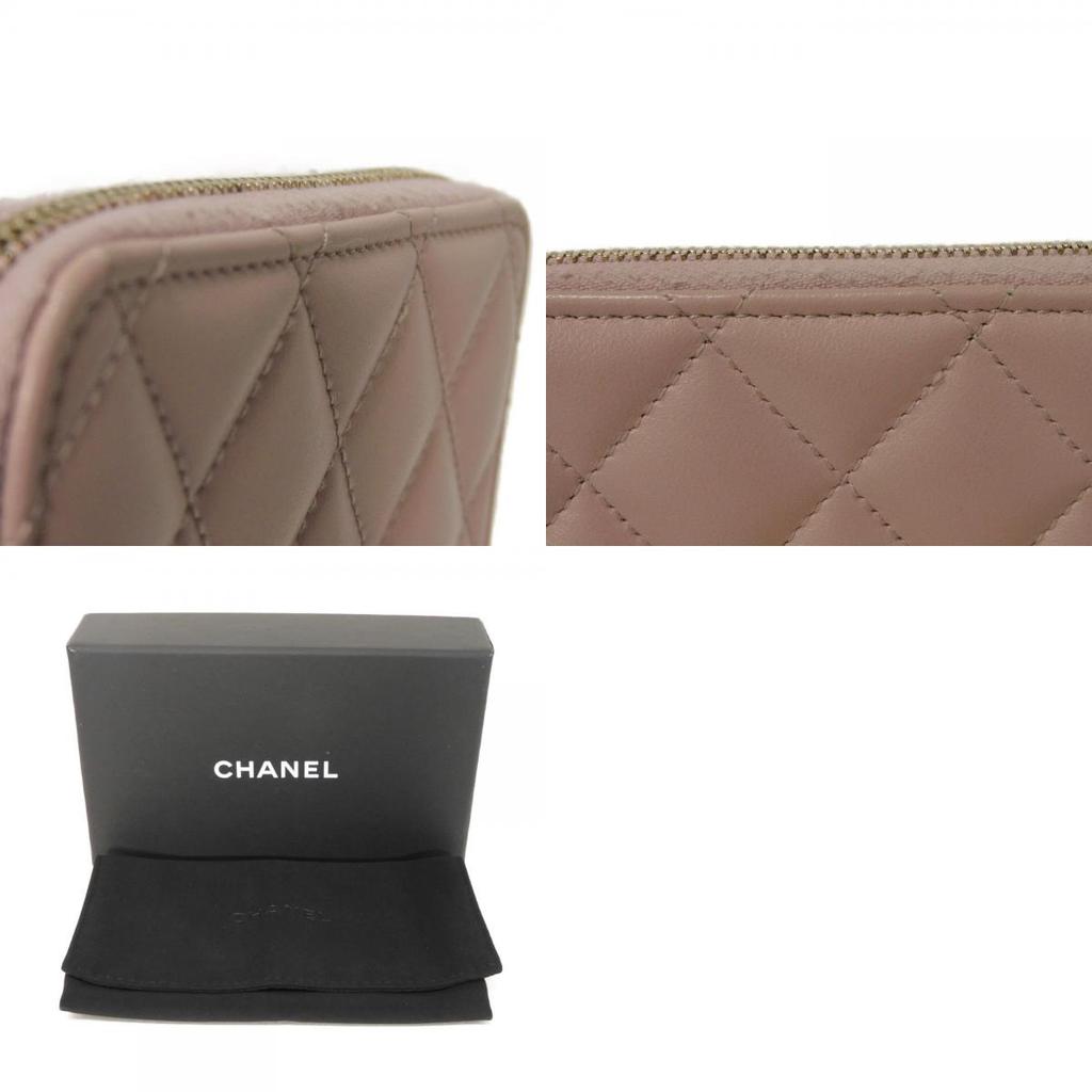 Used 10097 Coco Pearl Zip Coin Purse AP3811 7943 COCO Mark CC Mark Dots Random Matelasse Pink Beige Women's from Japan