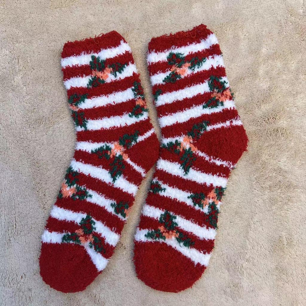 Cozy Coral Fleece Christmas Socks: Velvet Santa Half-Sided, Warm Floor Stockings for Autumn & Winter